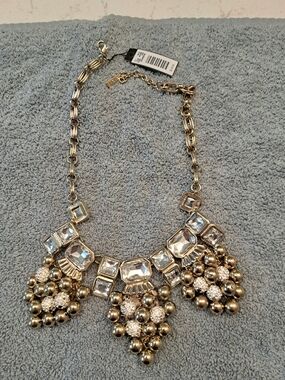 Cache Gold-Tone Necklace with Clear Crystal Clusters